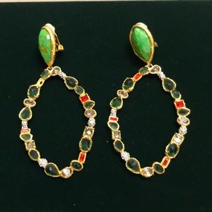 Gold Tone Multi Stone Clip Earrings